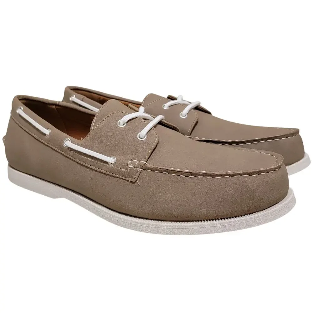 Club Room Men Elliot 2-Eye Casual Boat Shoes Size US 11M Taupe Faux Suede